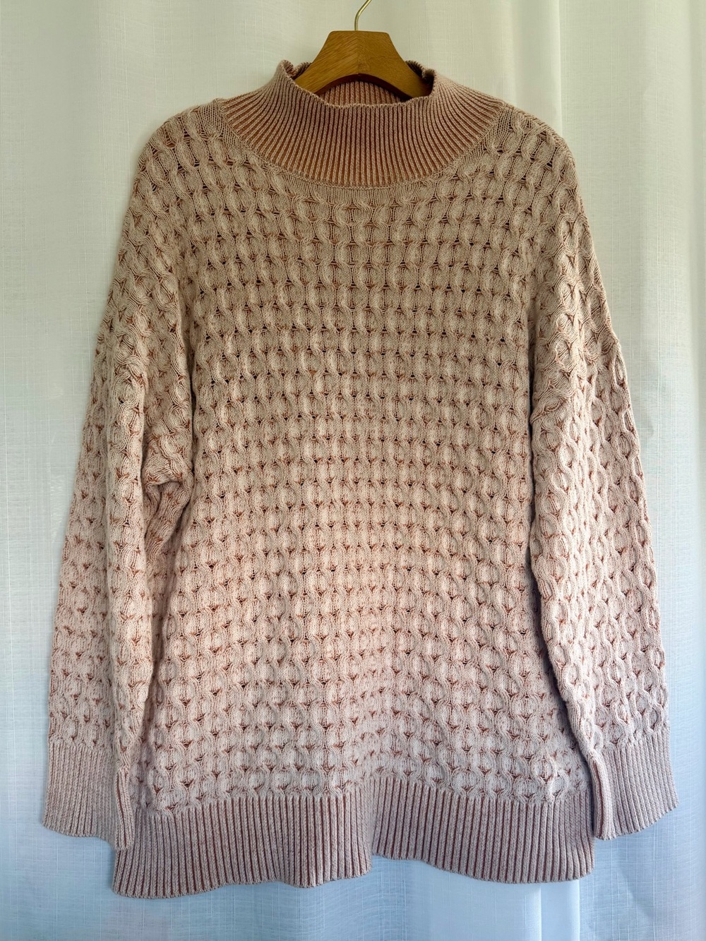 Knox Rose Textured Mock Neck Sweater XL Blush Pink Cable Knit